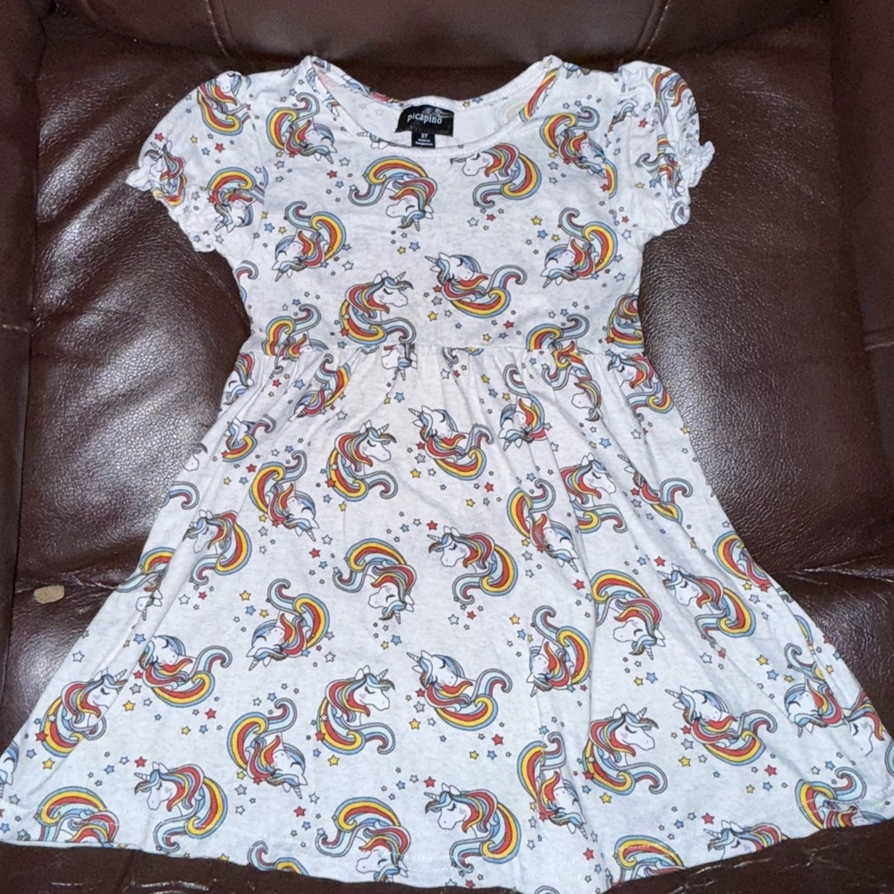 Whimsical Unicorn and Rainbow Dress for Kids